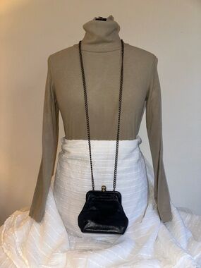 Hobo International Libby Black Leather Shoulder Body Mini Bag Chain Strap Wallet